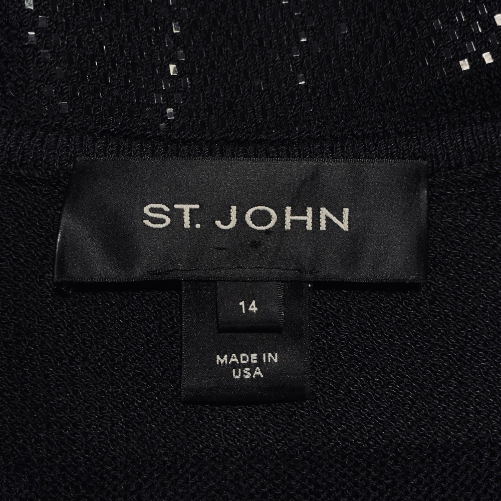 St John Black Sequin Open Front Knit Cardigan Sweater Jacket Women's 14 USA - Picture 7 of 10